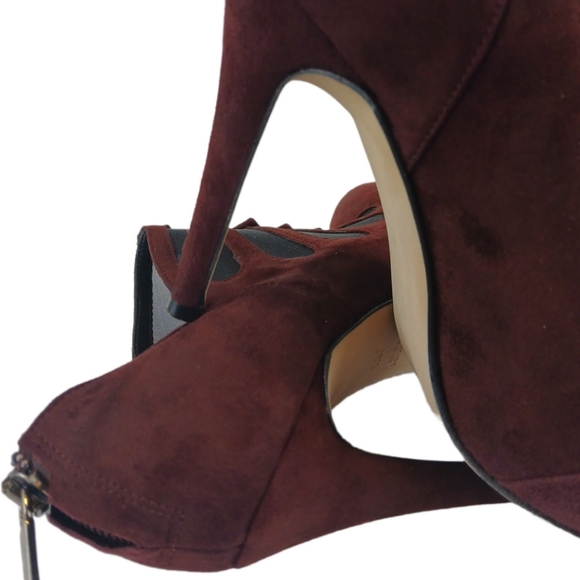 Sarah Flint Burgundy Blake Ankle Boots Suede Booties Mesh Cutouts Pumps Heels - Picture 11 of 15
